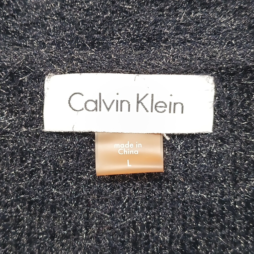 Calvin Klein black Open Front women’s cardigan sz large Fuzzy shrug EUC. - Picture 4 of 11